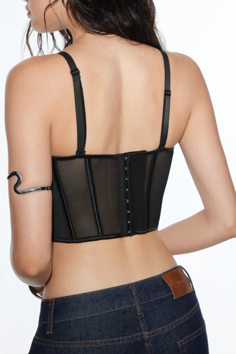 Sheer Mesh Rhinestone Corset Top