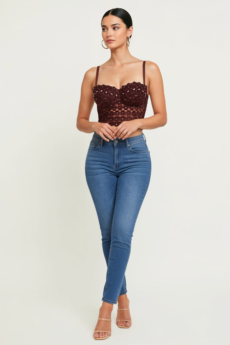 Reigning Lace Sequins Beaded Bustier Top_ DS4017