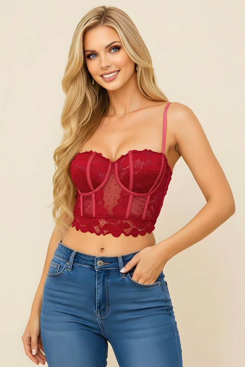 Lace Bustier Corset Top – Elegant Sheer Mesh Bustier