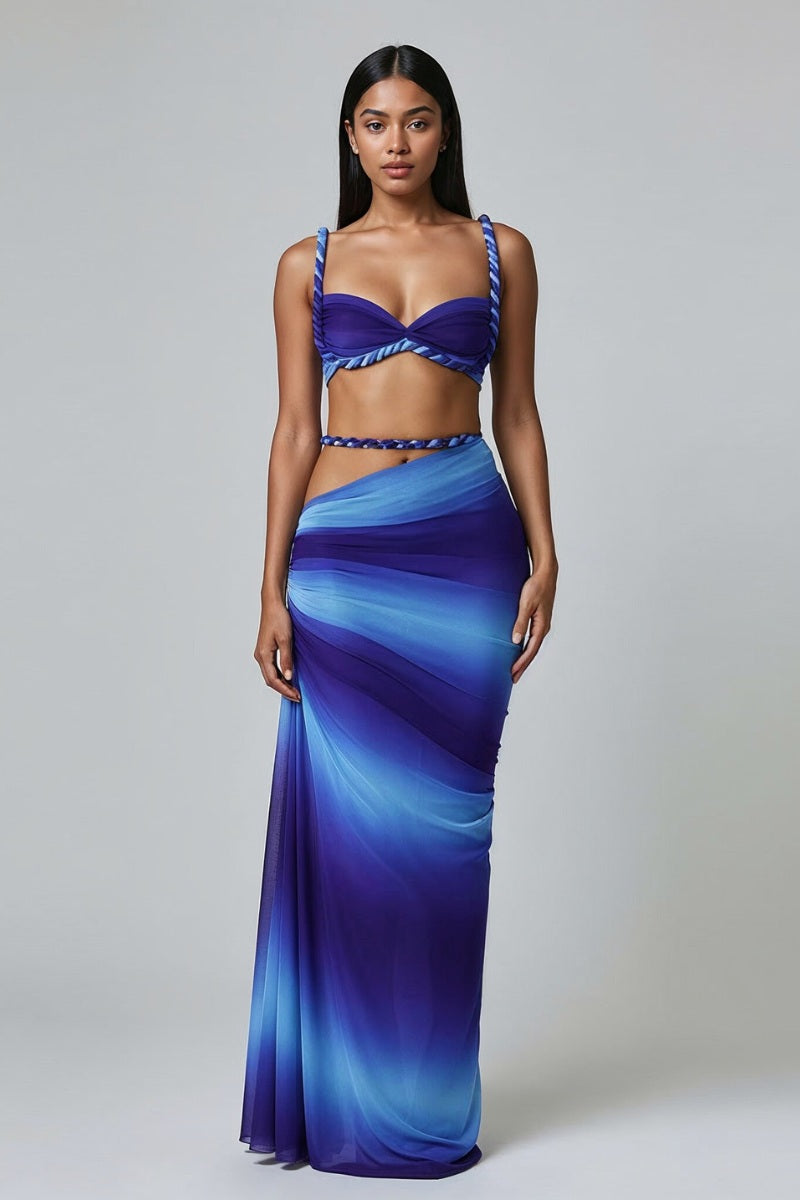 Braided Strap Ombre Crop Top & Maxi Skirt Set
