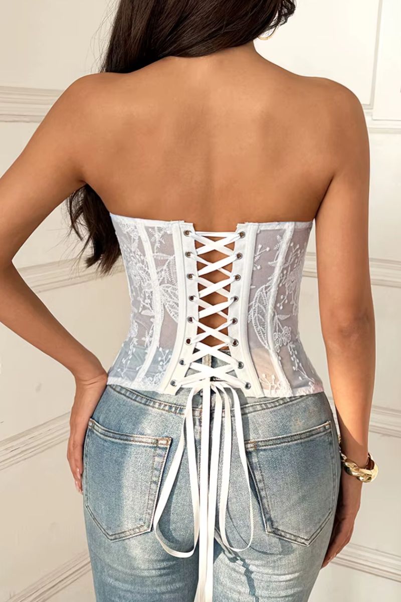 Floral Embroidered Lace Corset Top