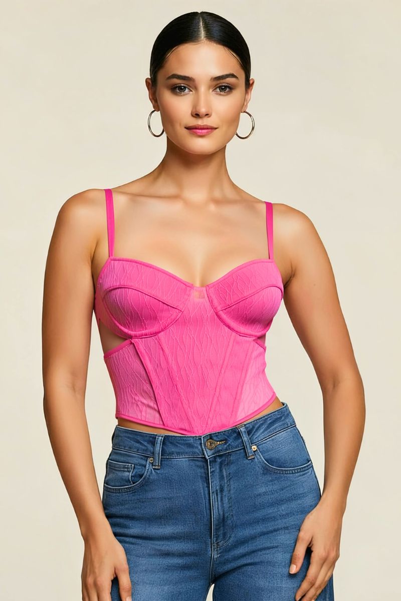 Textured Mesh Open Back Corset Top