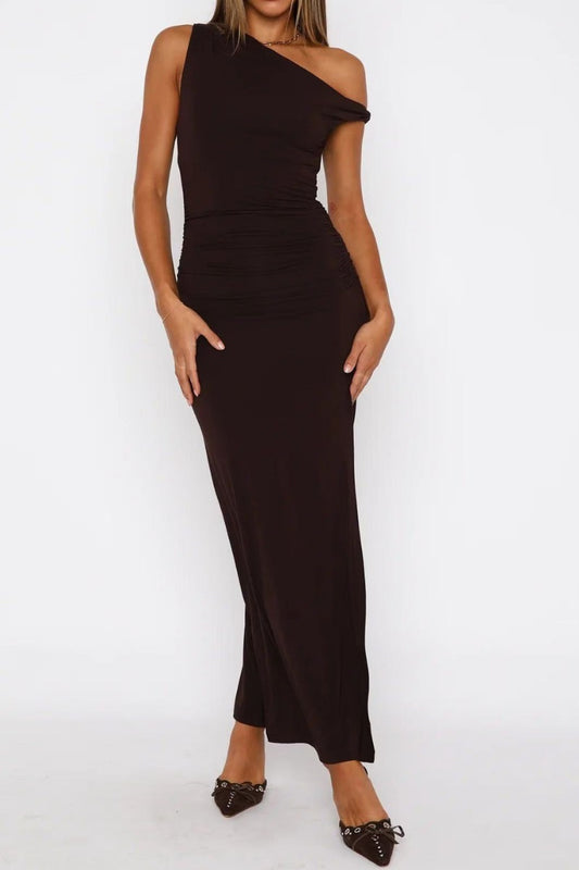One-Shoulder Ruched Bodycon Long Dress