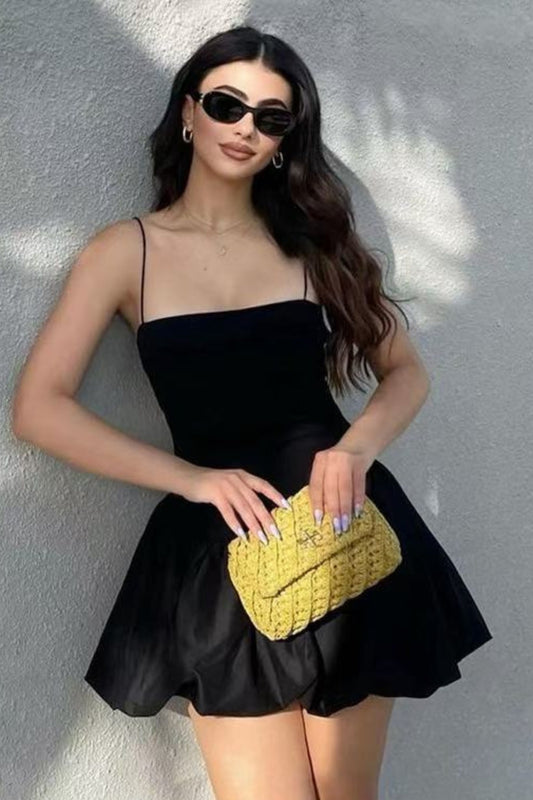 Charming Balloon Skirt Dress with Spaghetti Straps