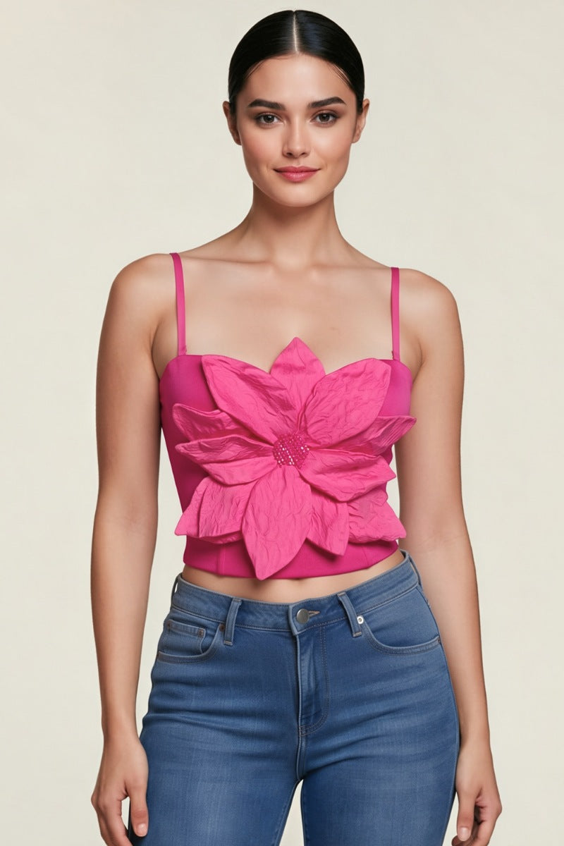 3D Floral Bustier Top with Sculpted Petals