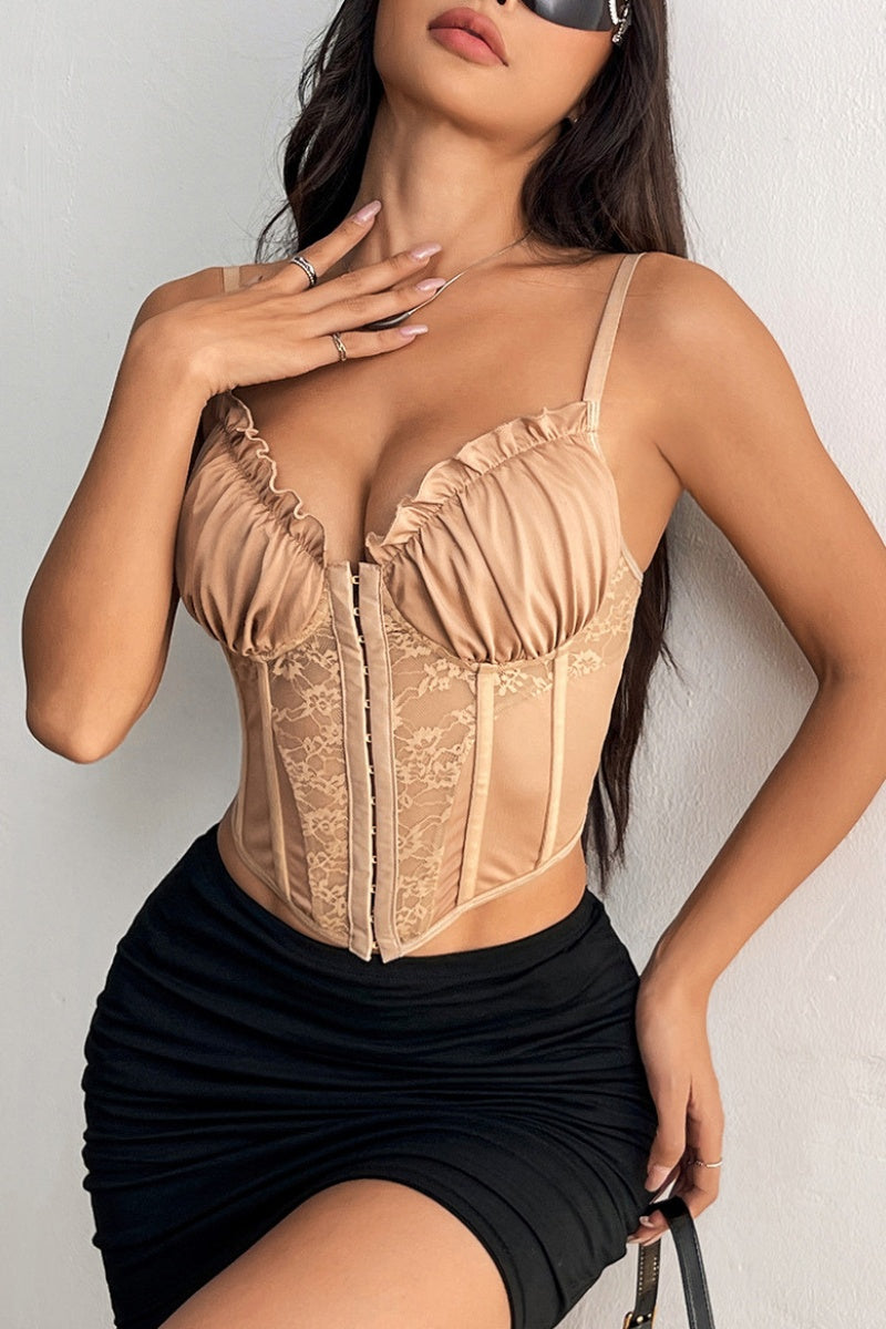 Ruched Bust Lace Corset Crop Top