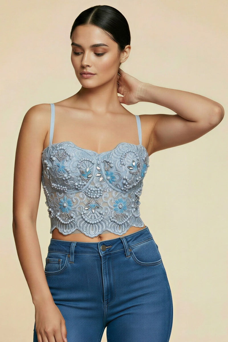 Embroidered Lace Bustier Crop Top