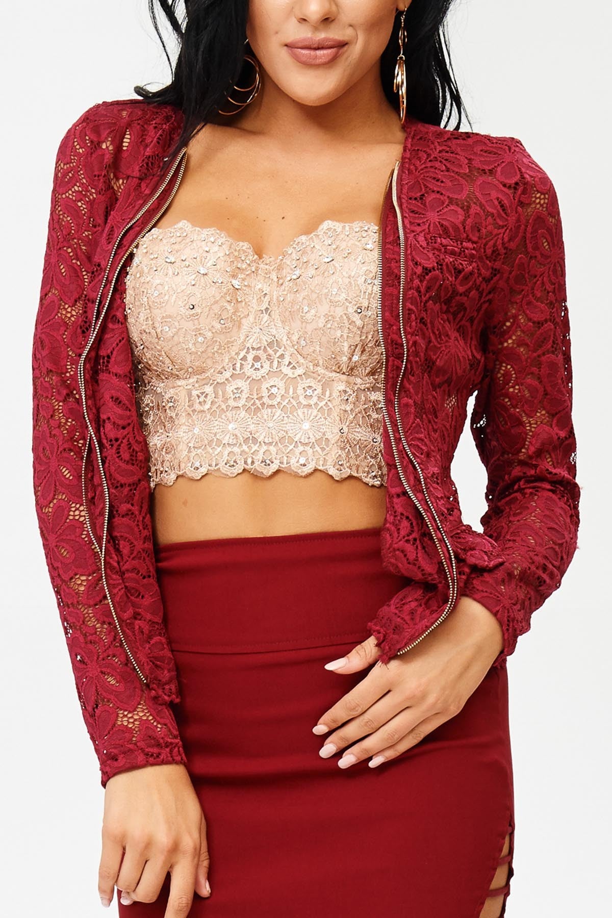 FLORAL LACE DETAIL LONG SLEEVE JACKET