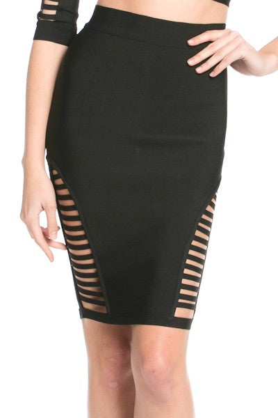 CUTOUT KNEE LENGTH BANDAGE SKIRT