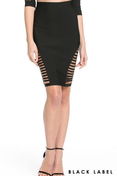 CUTOUT KNEE LENGTH BANDAGE SKIRT
