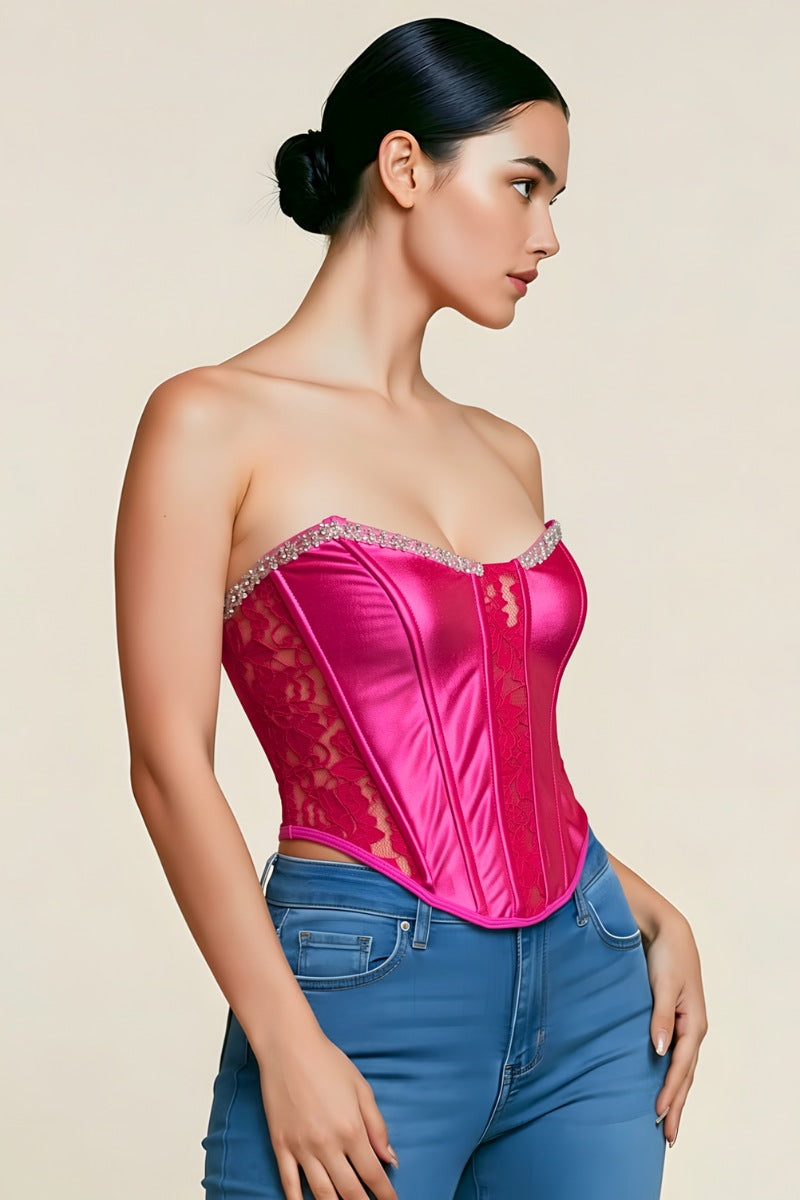 Luxury Satin Corset with Sparkling Trim & Lace