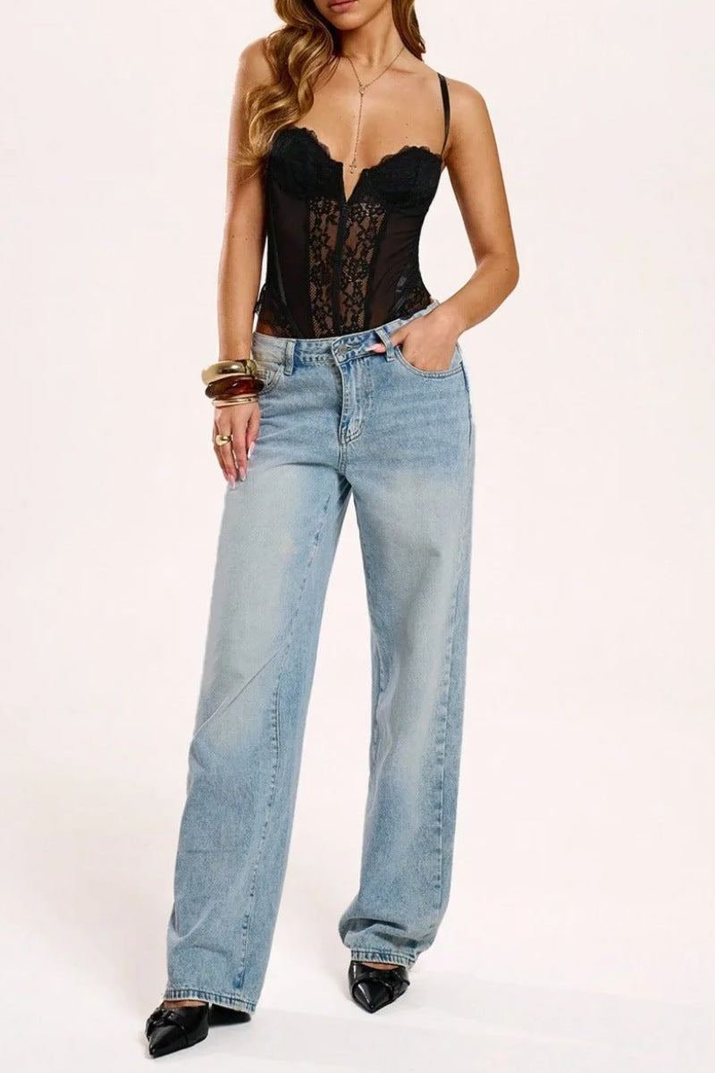Deep V Lace Corset Teddy Bodysuit