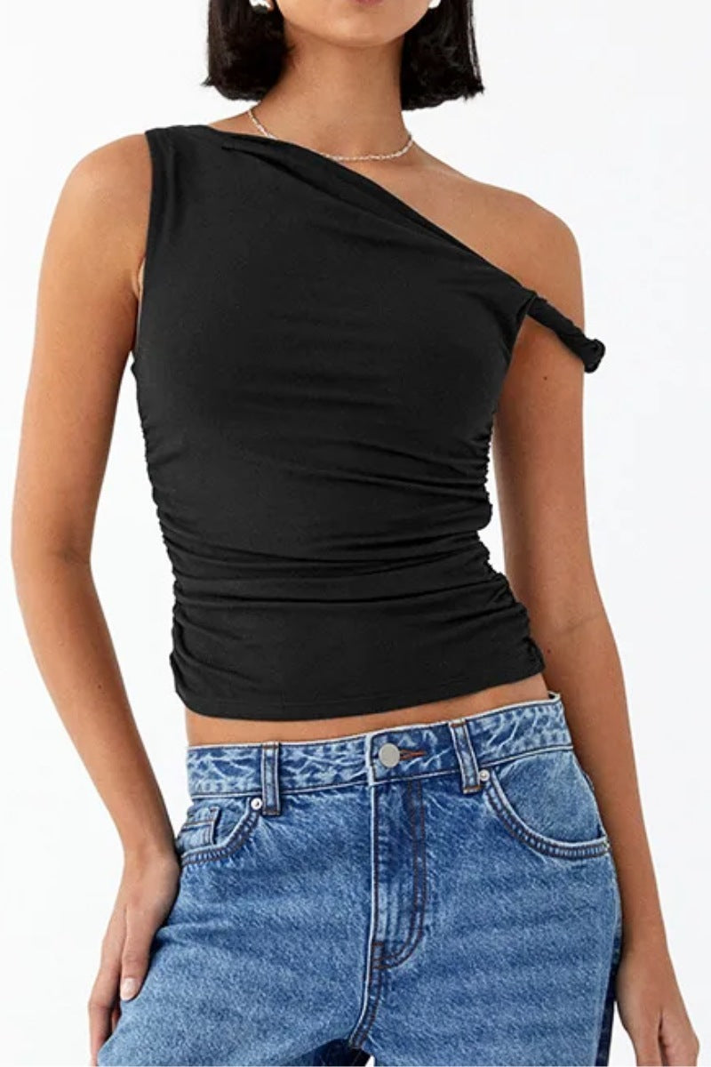 Reversible Ruched One Shoulder Top