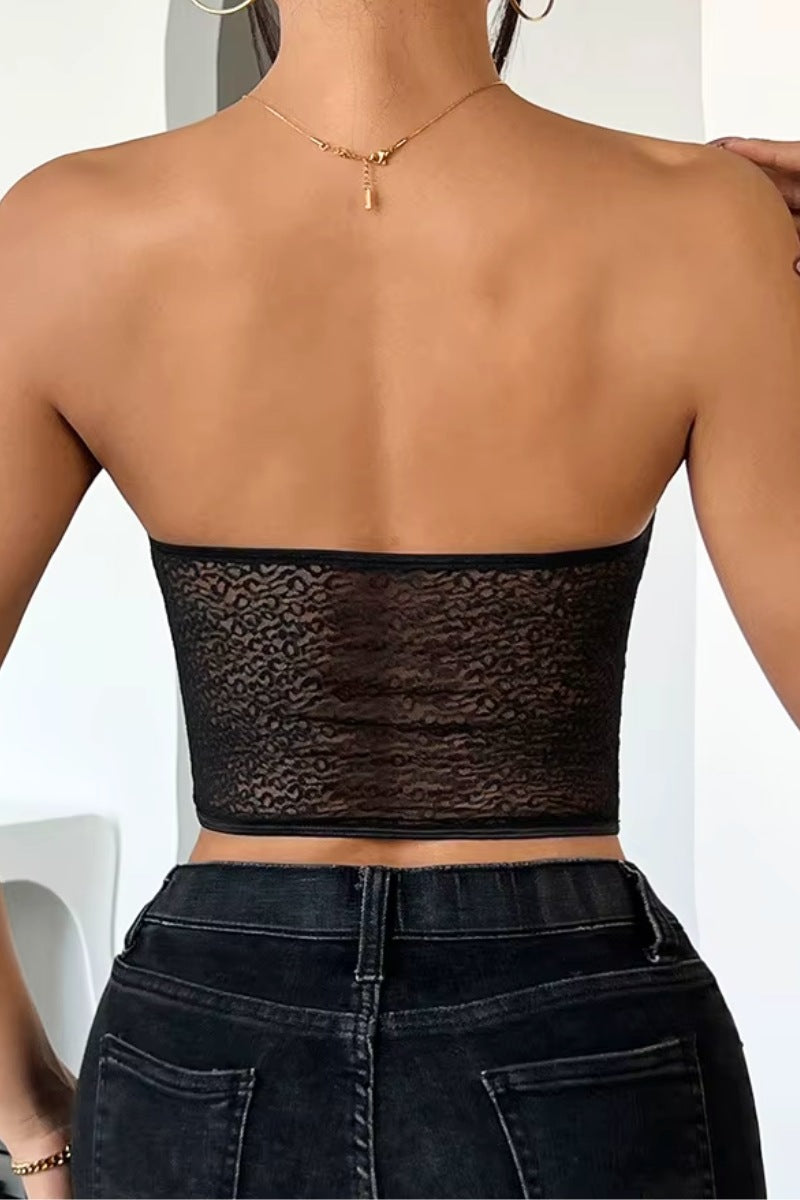 Lace Leopard Mesh Corset Tube Top