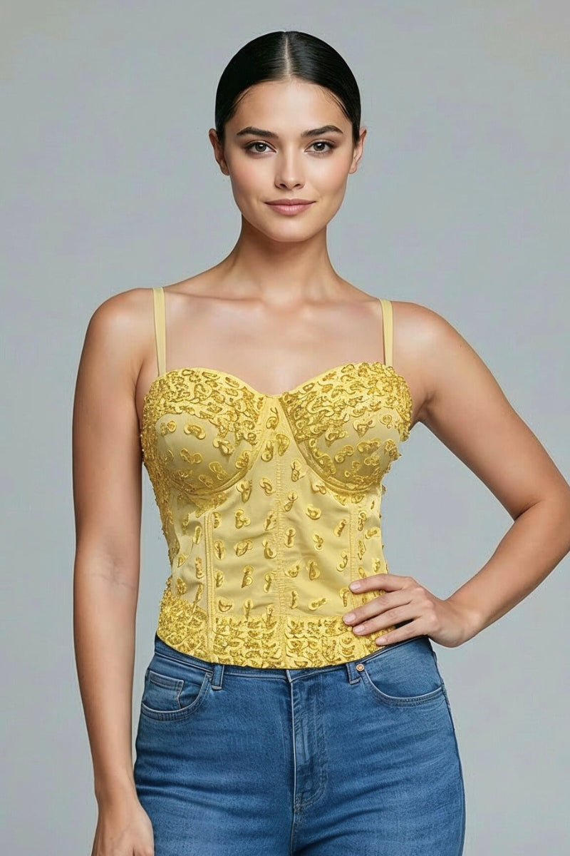 SEQUIN BEAD EMBELLISHED CORSET TOP_ D7227