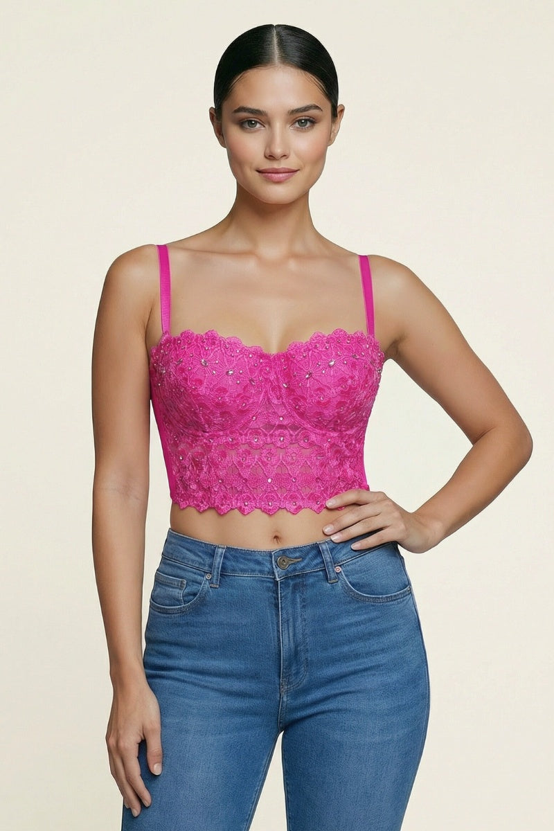 Reigning Lace Sequins Beaded Bustier Top_ DS4017