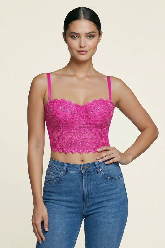 Reigning Lace Sequins Beaded Bustier Top_ DS4017