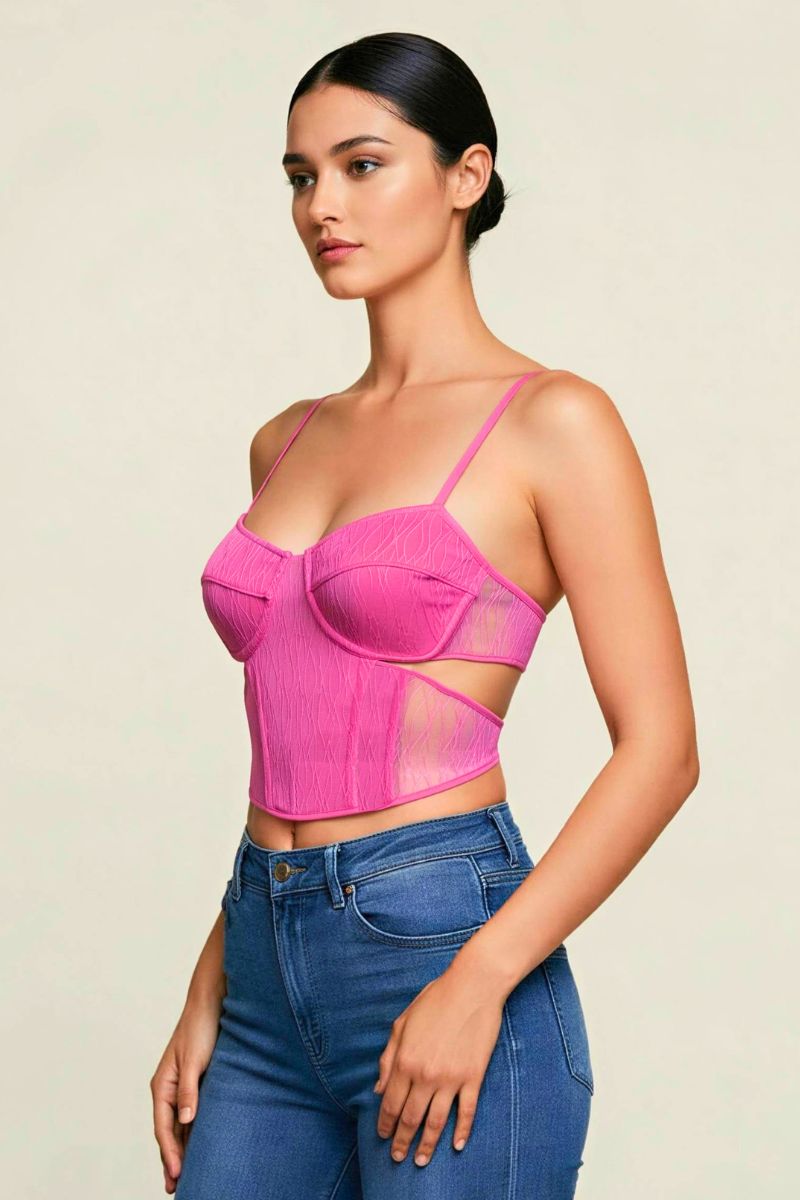 Textured Mesh Open Back Corset Top