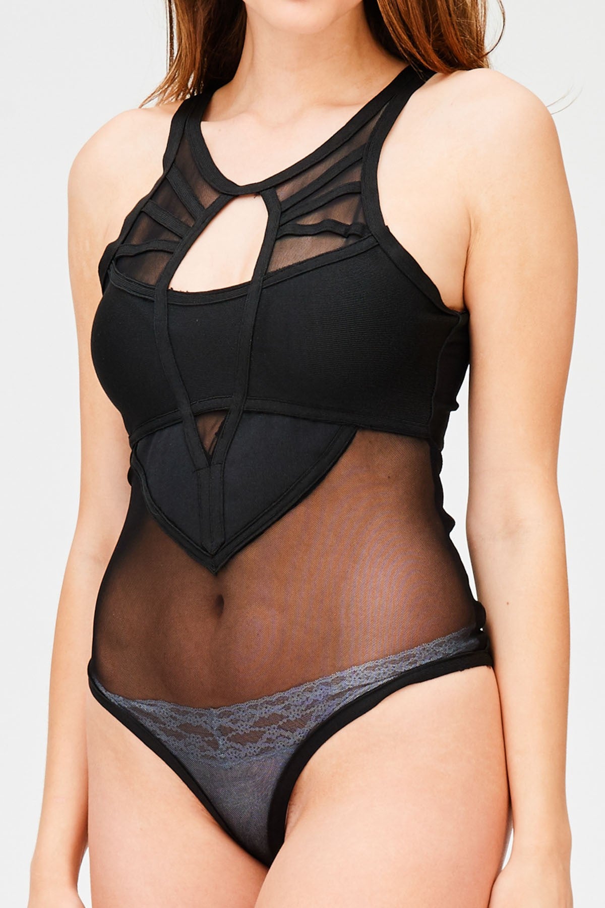 MESH DETAIL BANDAGE BODYSUIT