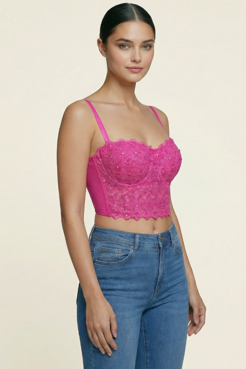 Reigning Lace Sequins Beaded Bustier Top_ DS4017