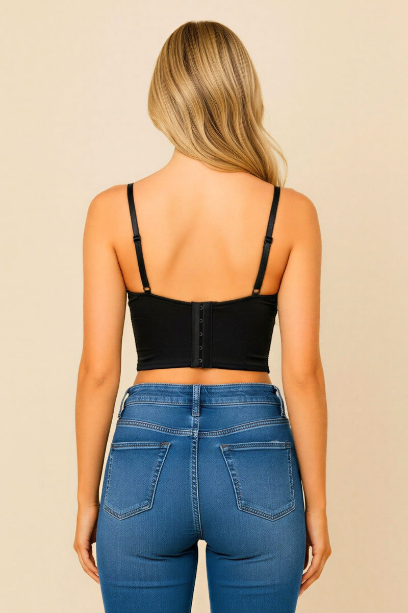 Glam Rhinestone Lace Bustier Top