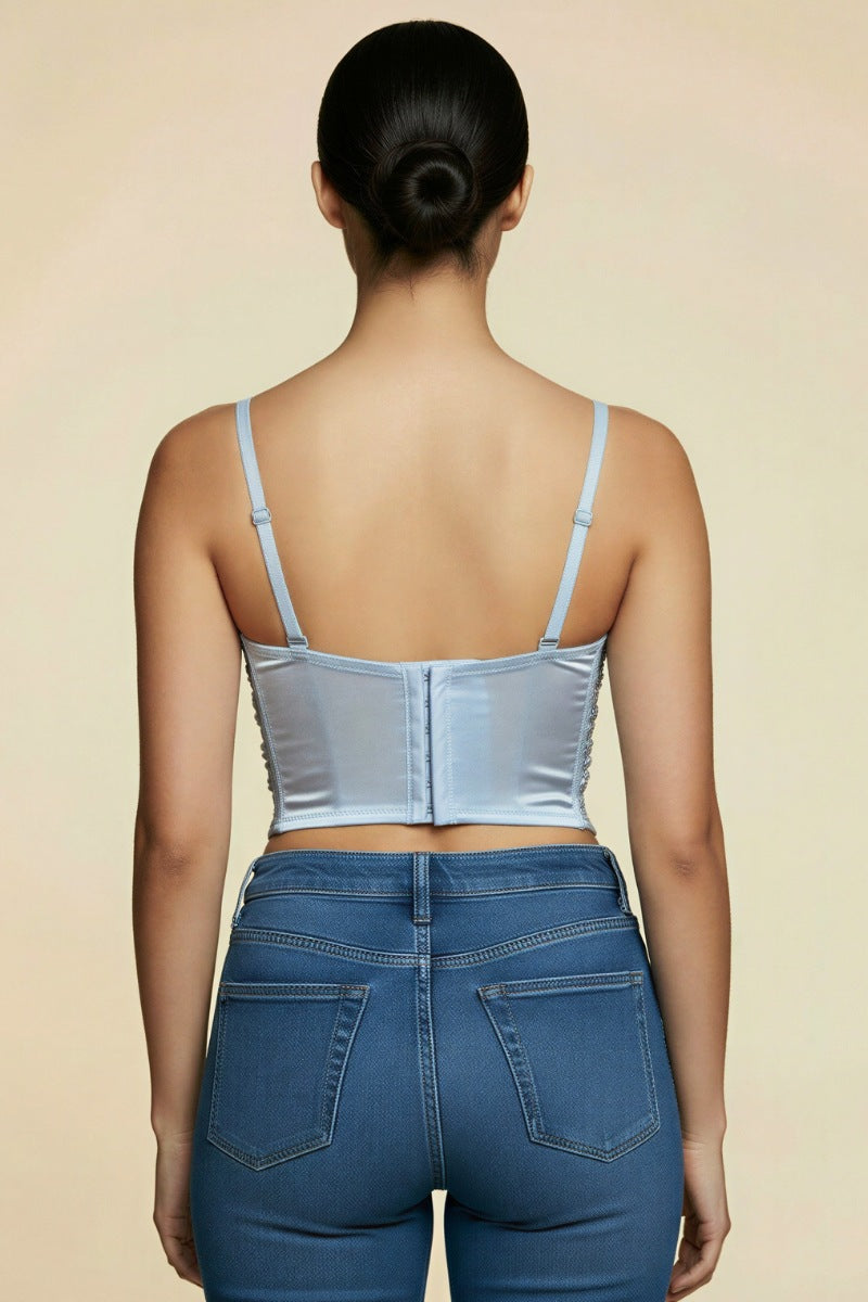 Embroidered Lace Bustier Crop Top