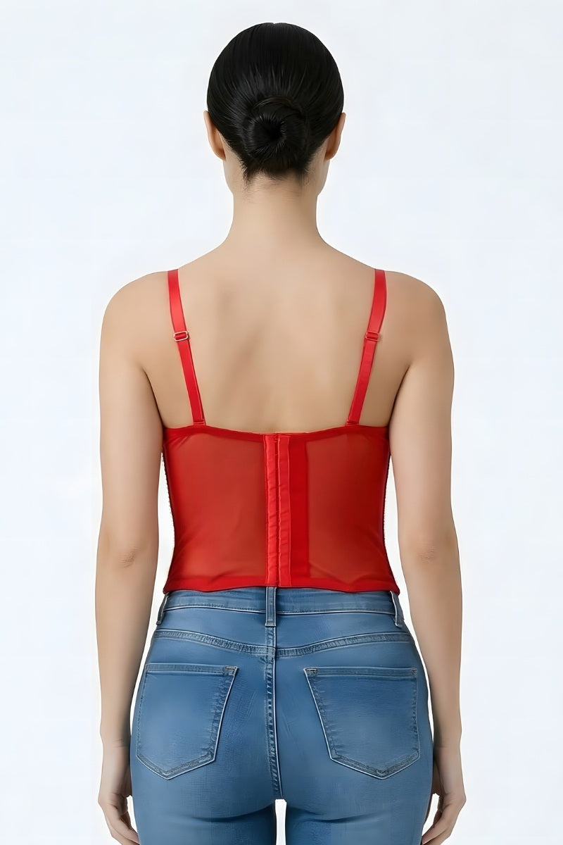 WHITE GLITTERY SEAM DETAIL MESH CORSET TOP_ D7258