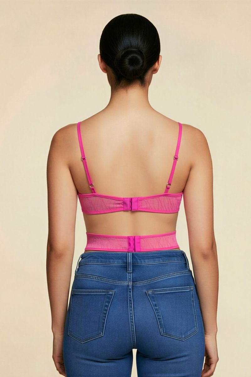 Textured Mesh Open Back Corset Top