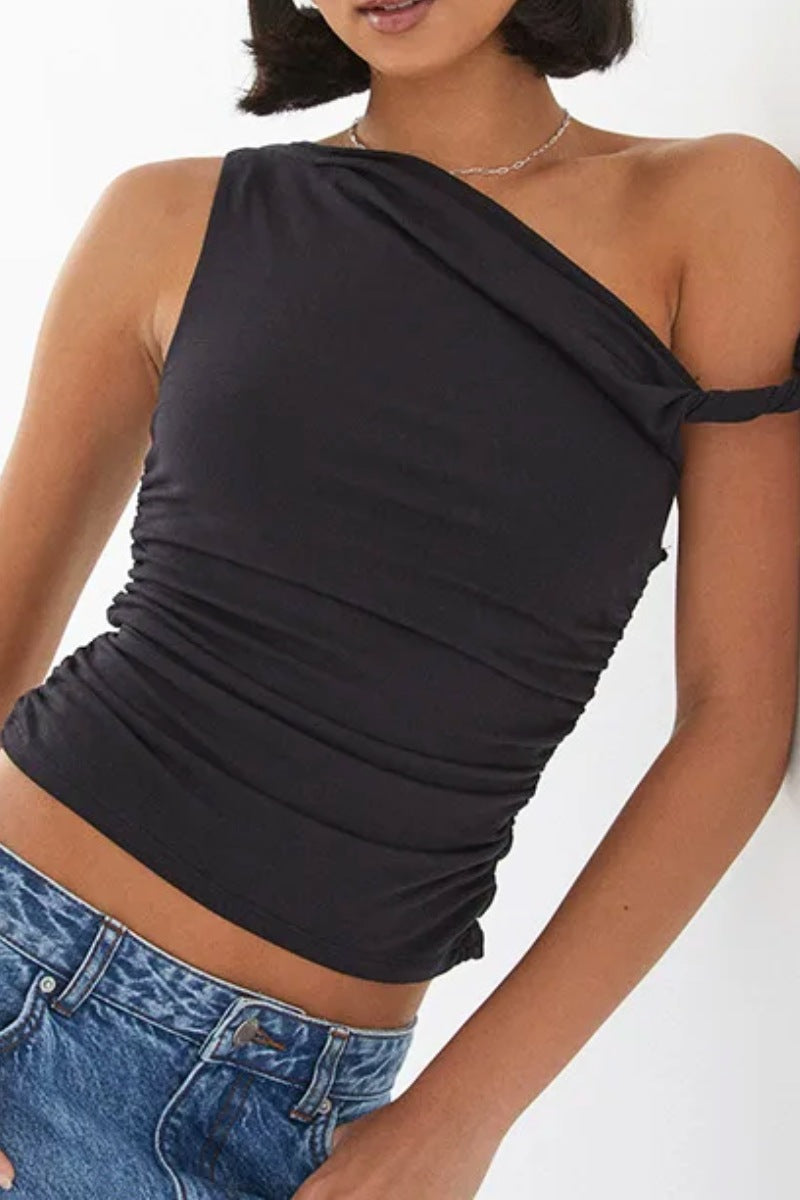 Reversible Ruched One Shoulder Top