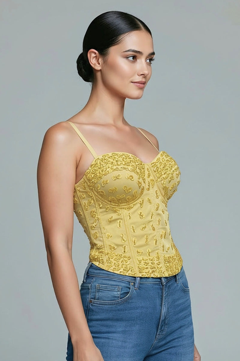 SEQUIN BEAD EMBELLISHED CORSET TOP_ D7227