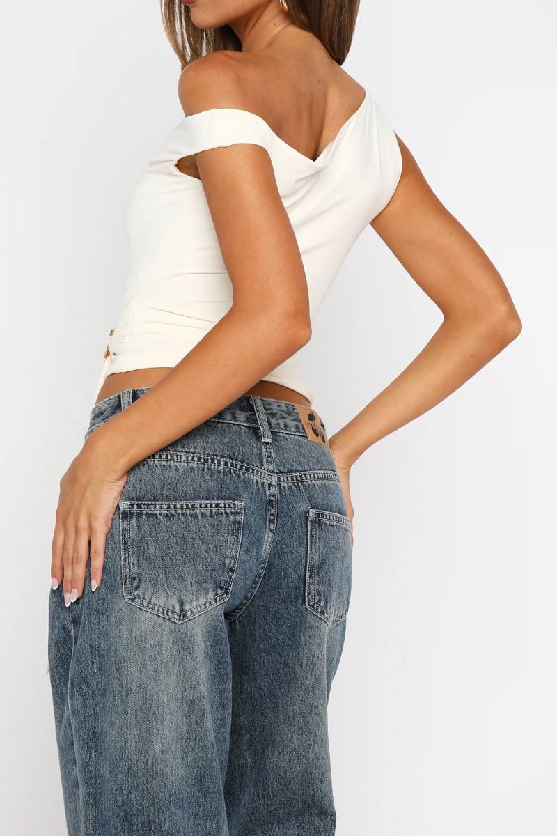 Asymmetrical Buckle Detail Draped Top