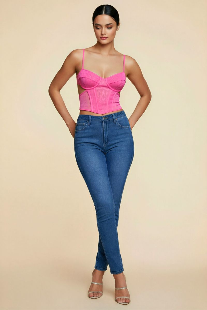 Textured Mesh Open Back Corset Top