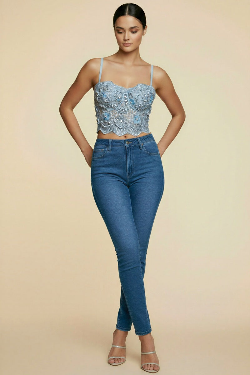 Embroidered Lace Bustier Crop Top