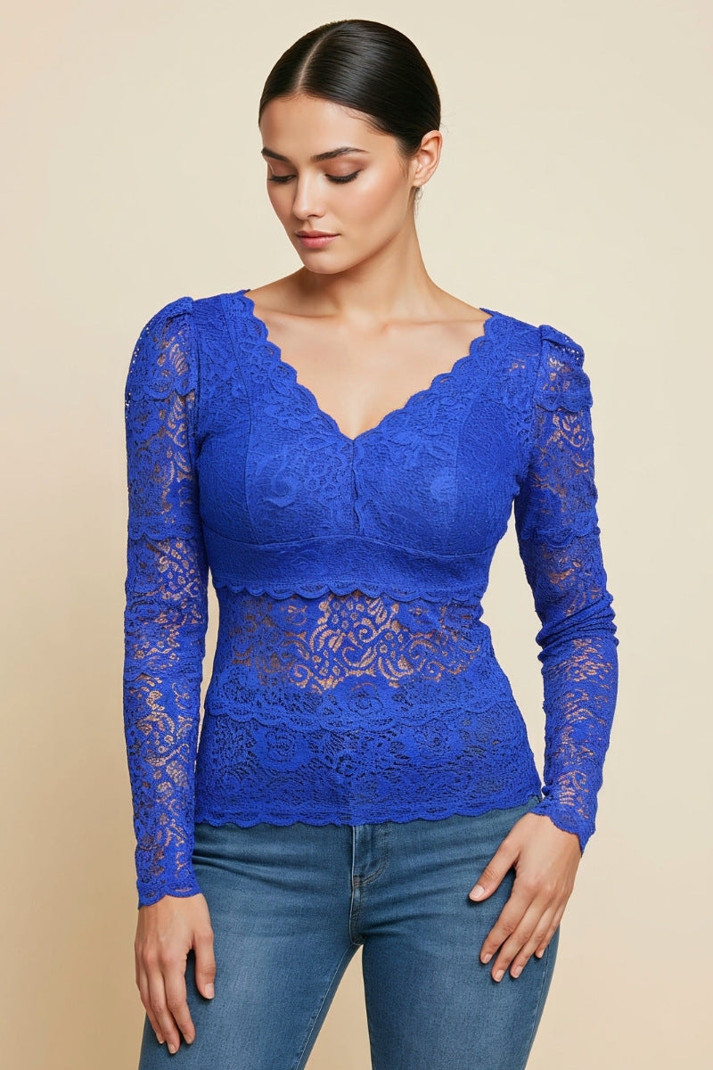 LONG SLEEVE V NECK LACE TOP