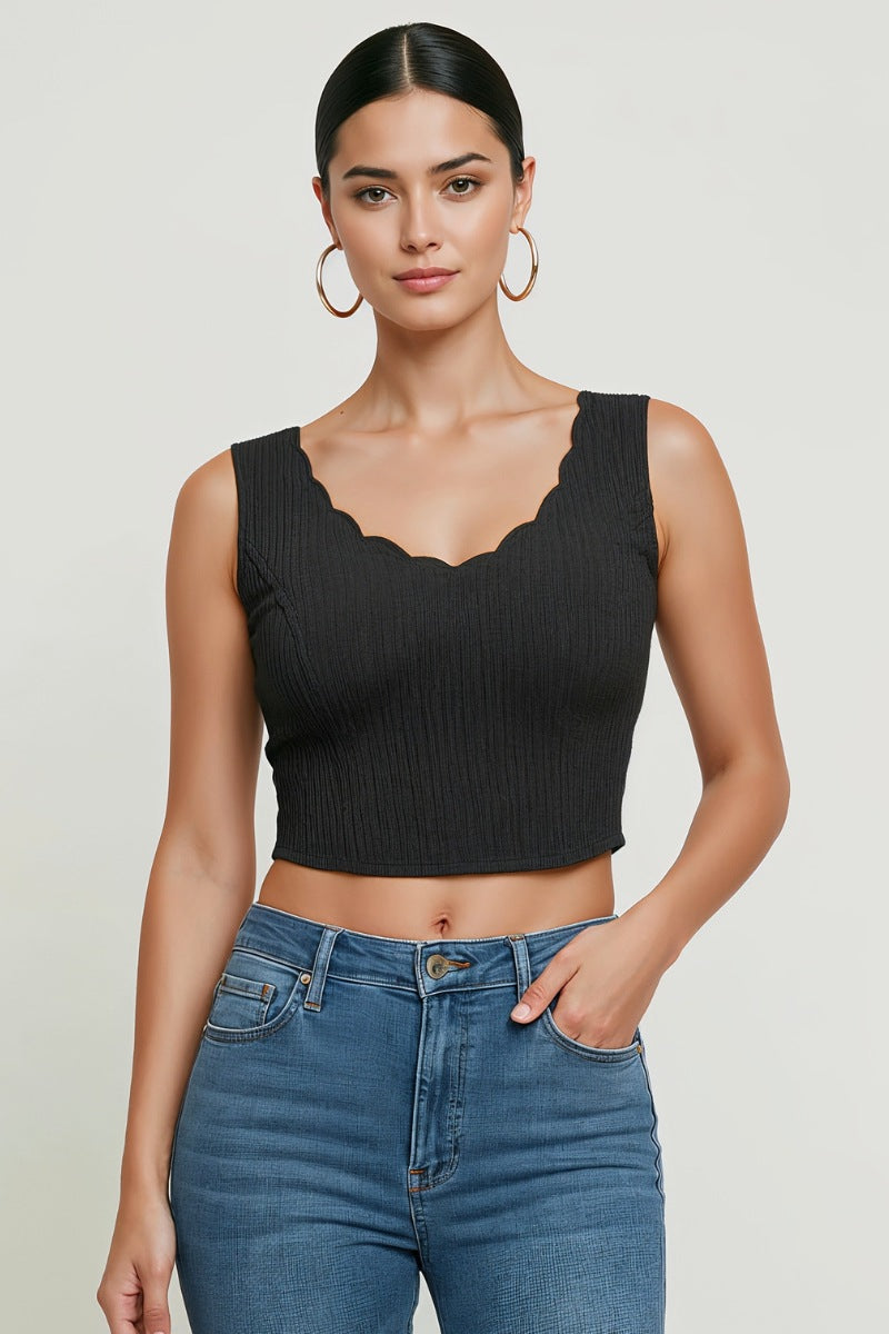 BACK FOIL WEAVE BAND WAVY CROP TOP
