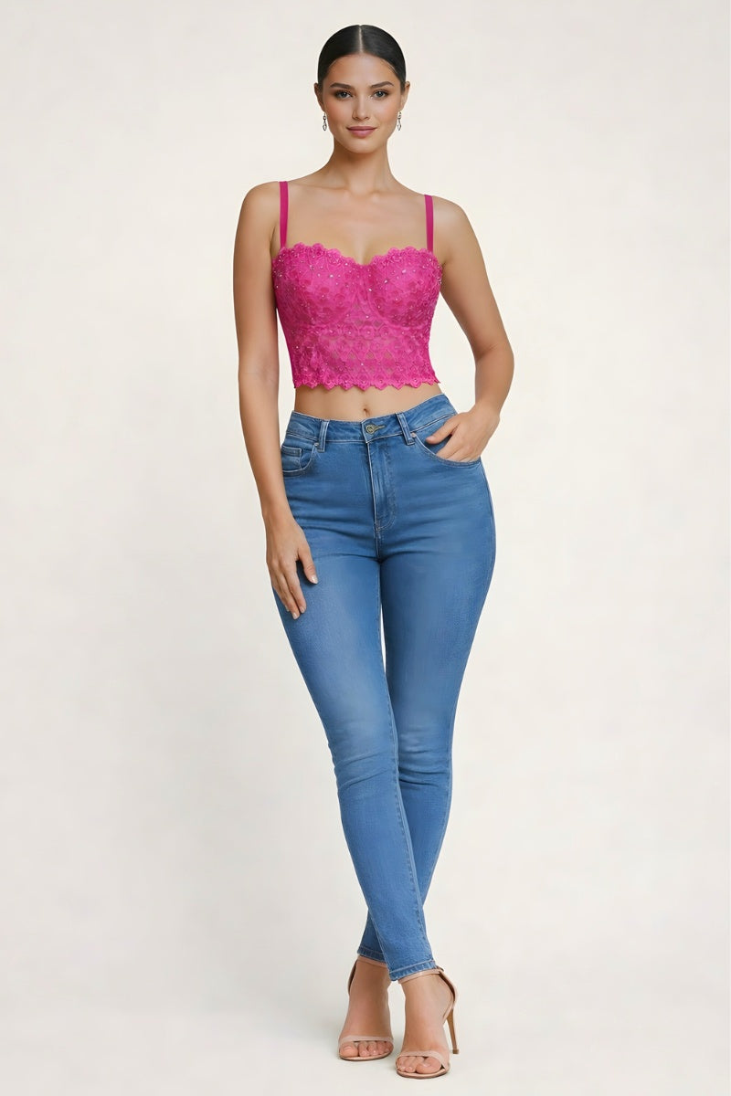 Reigning Lace Sequins Beaded Bustier Top_ DS4017