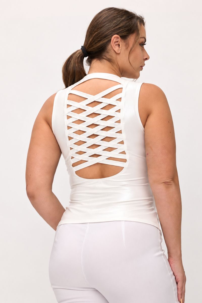 LACE-UP DETAIL ZIP UP SLEEVELESS TOP -PLUS