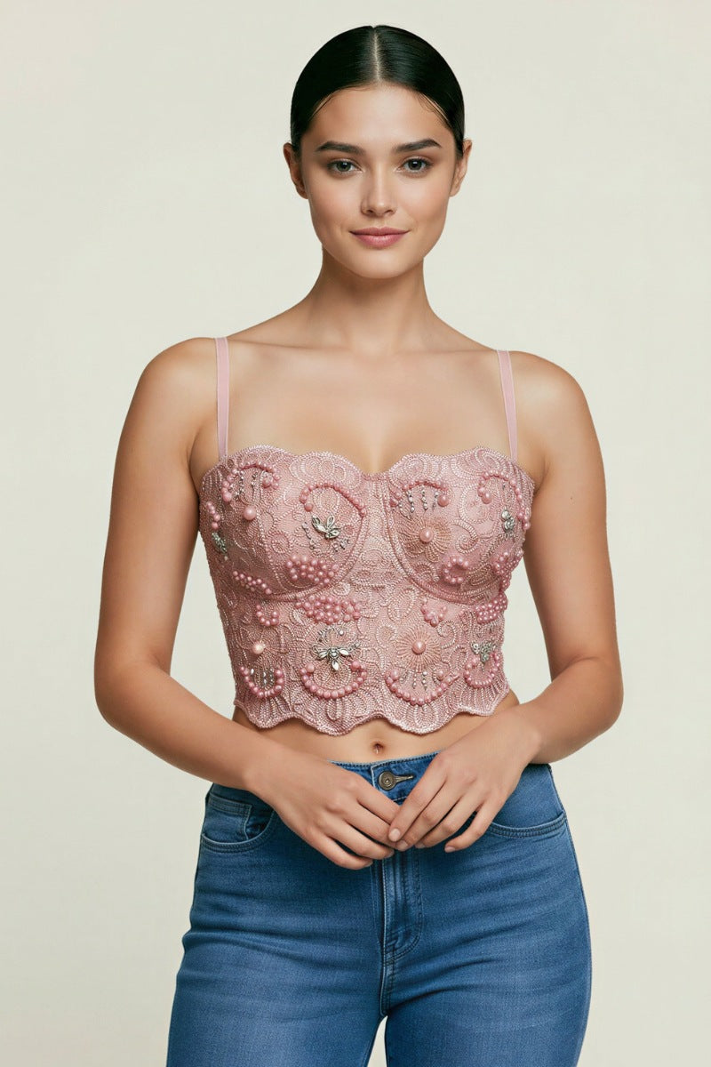 Embroidered Lace Bustier Crop Top