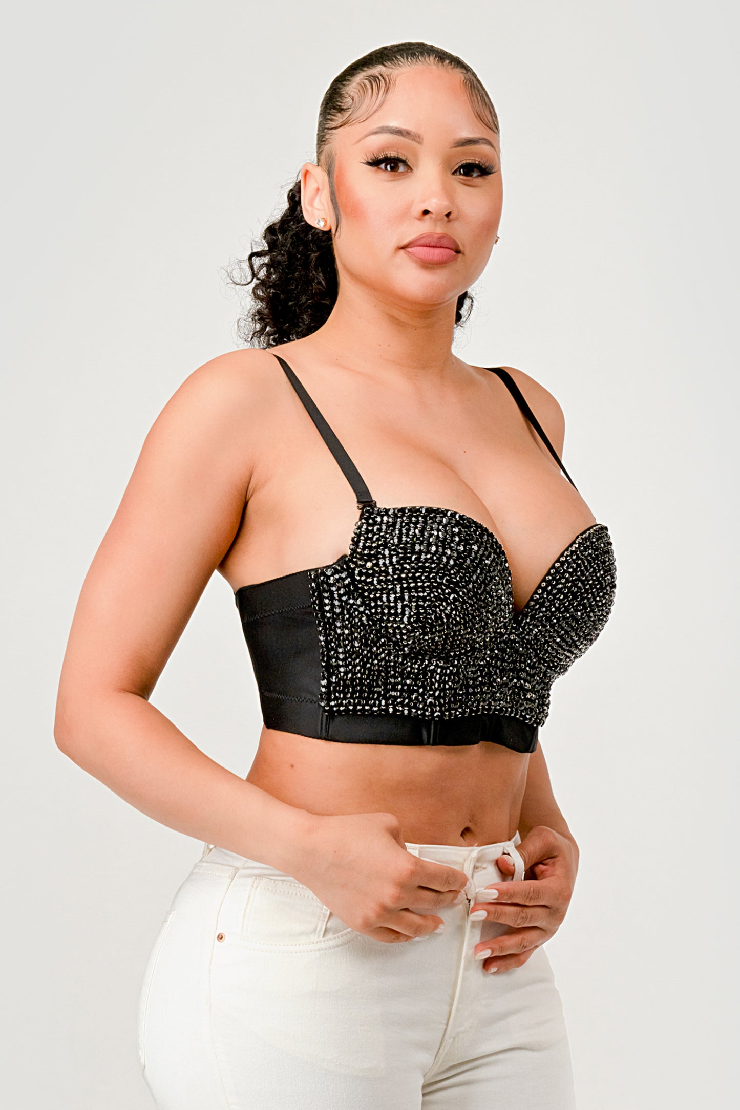 RHINESTONE EMBELLISHED CROPPED BUSTIER CROP TOP