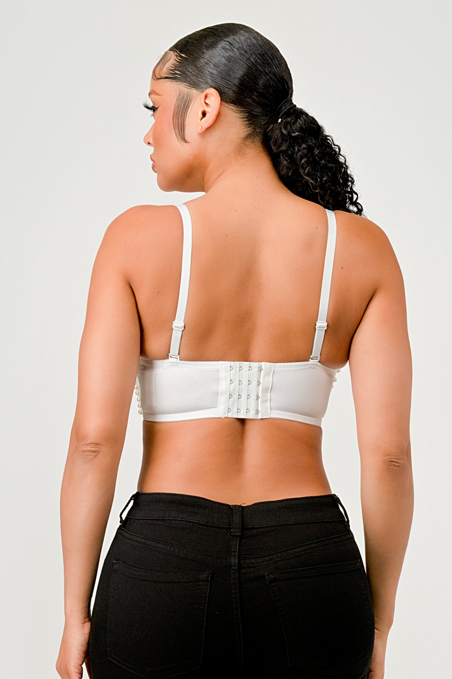 PEARL BEAD TRIM DETAIL CROPPED BRALETTE TOP