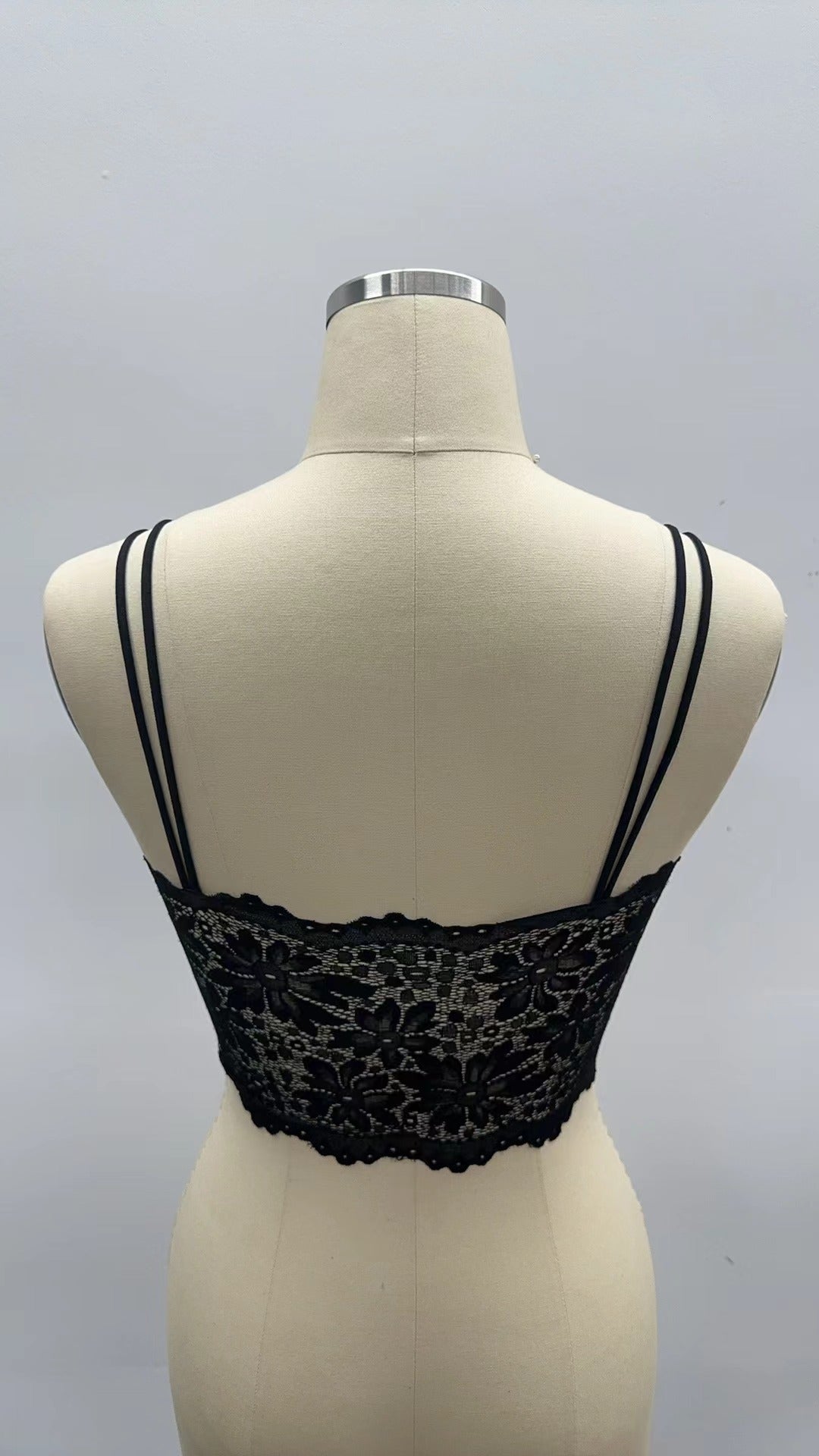 RHINESTONE EMBELLISHED DOUBLE STRAPS LACE CROP CAMISOLE