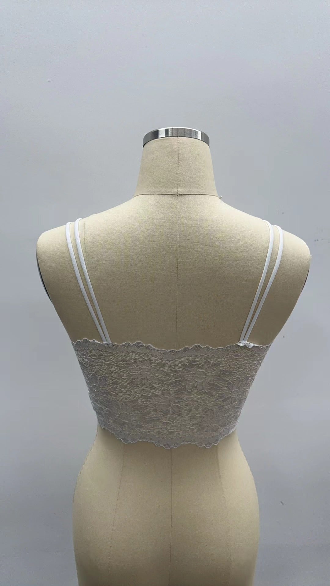 RHINESTONE EMBELLISHED DOUBLE STRAPS LACE CROP CAMISOLE