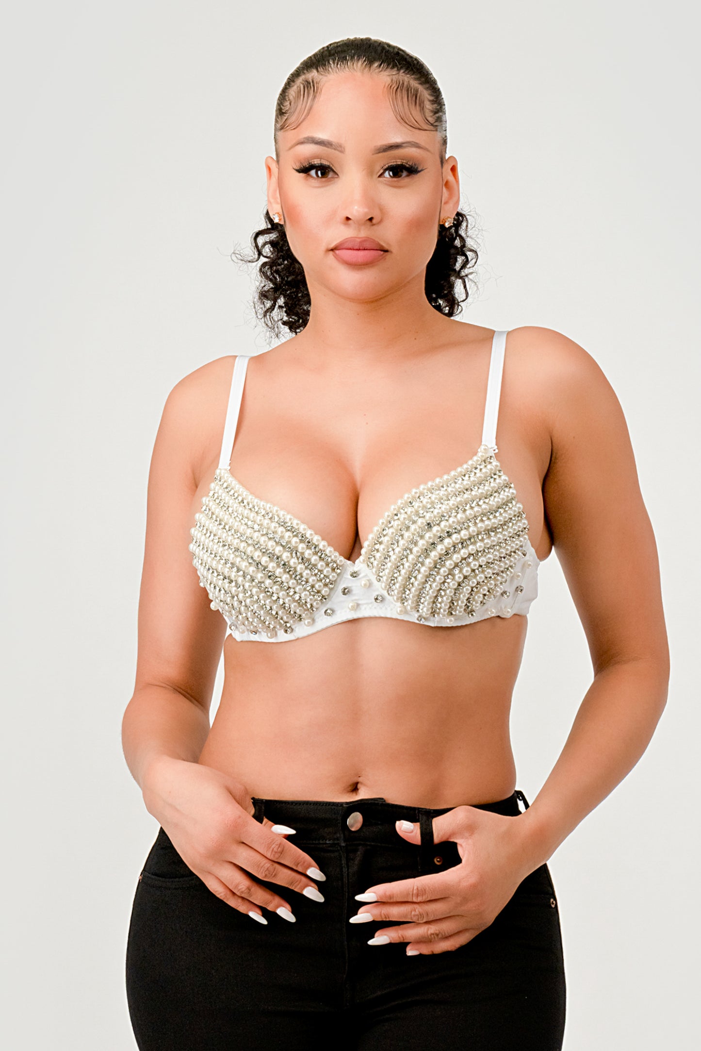 PEARL BEADED RHINESTONE EMBELLISHED BRA