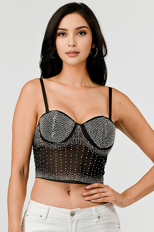 Sparkle Rhinestone Mesh Bustier Top