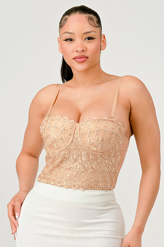 Reigning Lace Beaded Bustier Bodysuit
