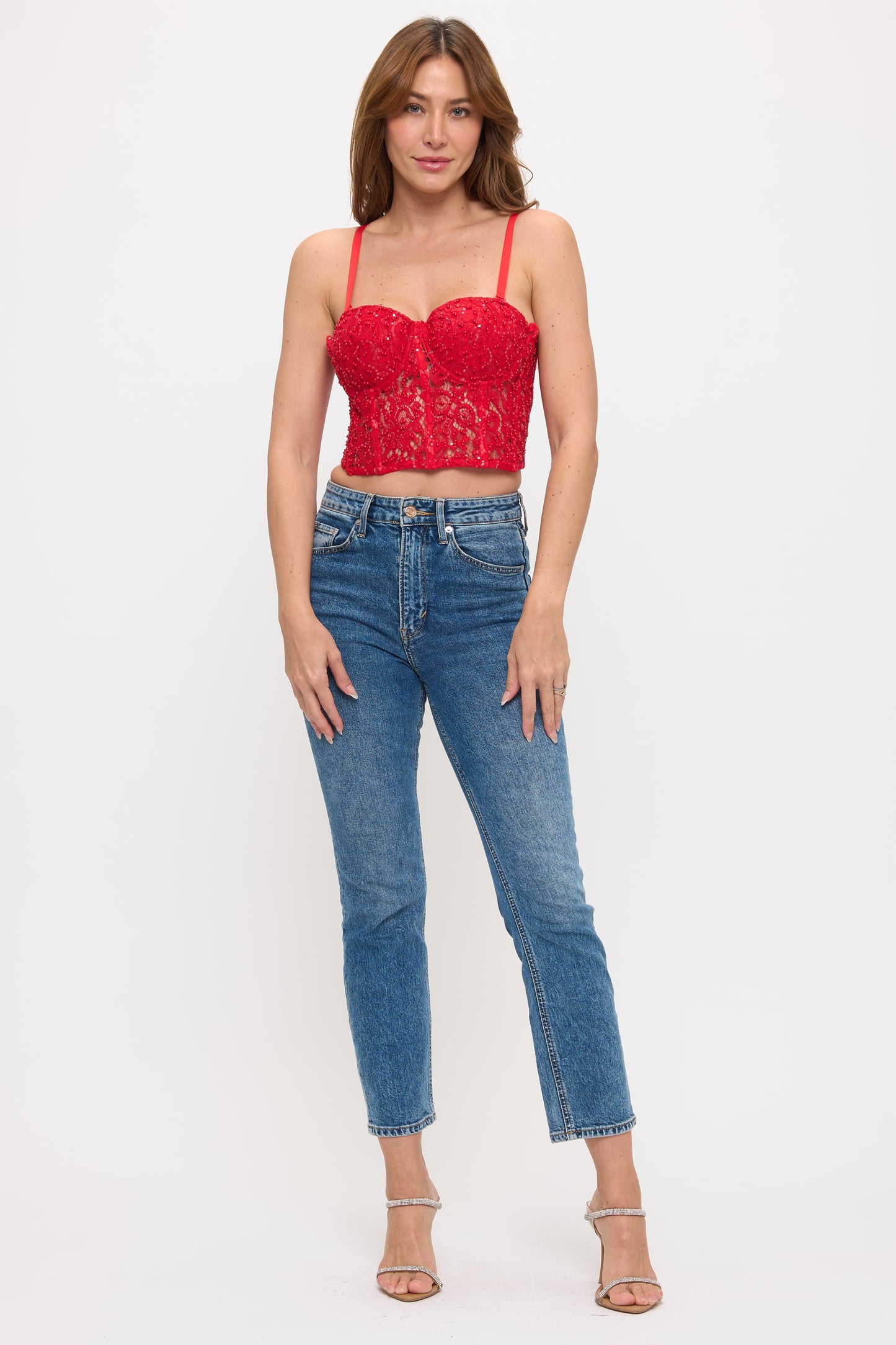 Elegant Lace and Pearl Bustier Sexy Top