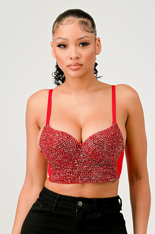 CRYSTAL RHINESTONE EMBELLISHED CROPPED BUSTIER