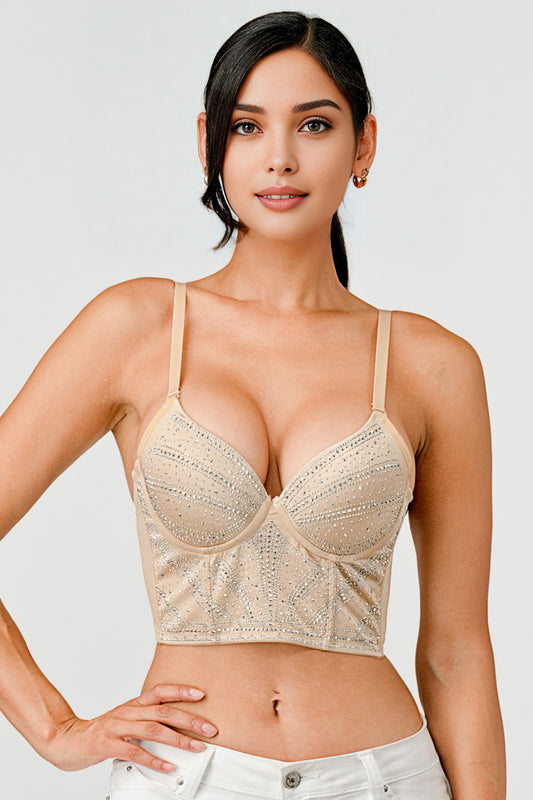 RHINESTONE STUDDED EMBELLISHMENT BUSTIER CROP TOP
