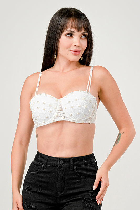 SWEETHEART PEARL BEADED BRALETTE TOP