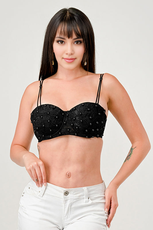 SWEETHEART PEARL BEADED BRALETTE TOP